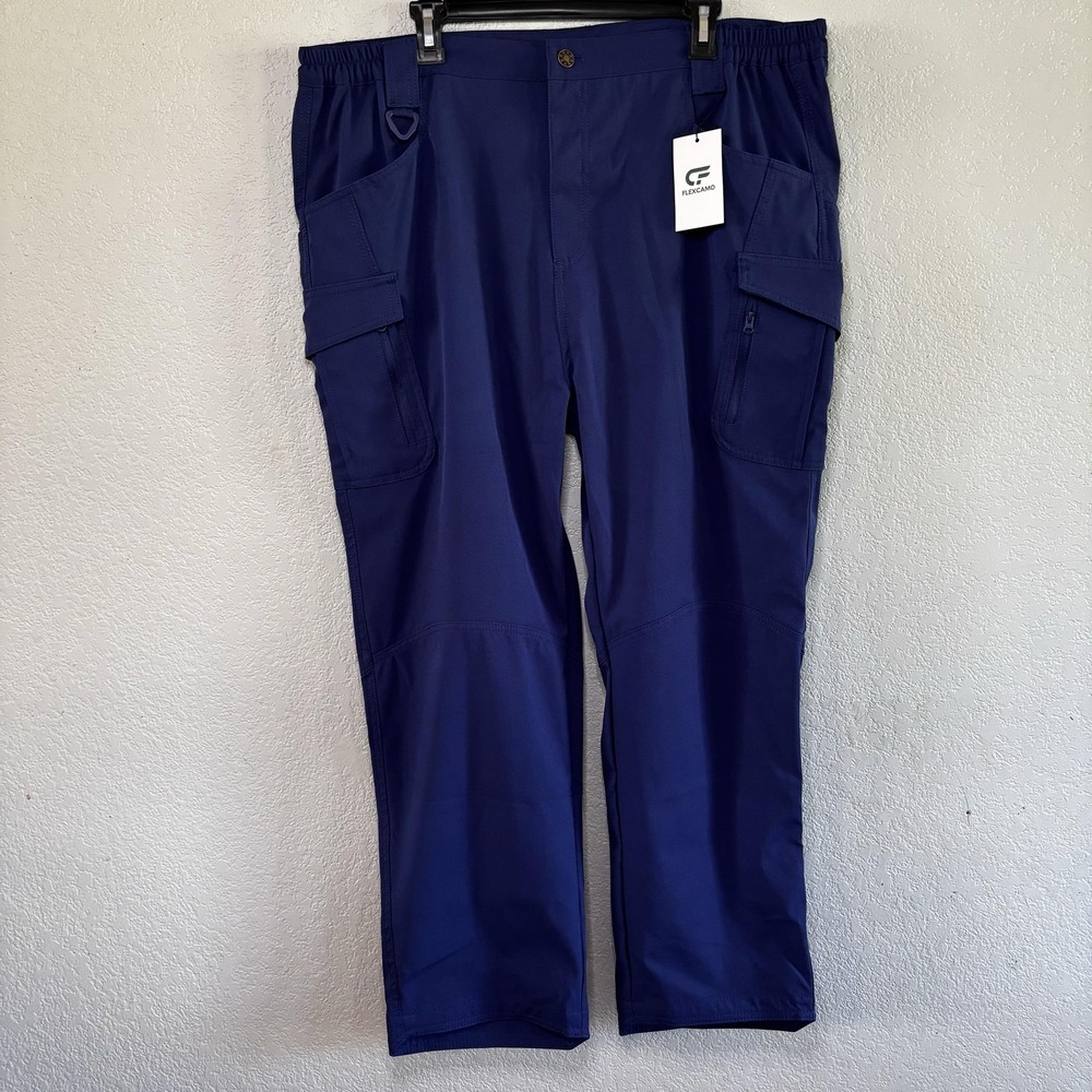 Flexcamo Tactical Cargo Pants Mens 40x28 3XL Blue Elastic Waist Pockets Work